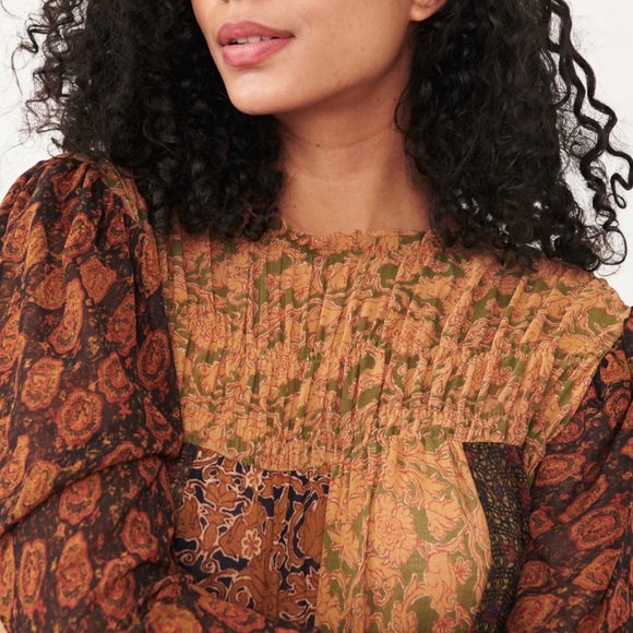 Free People Merrie Mixed Print Boho Style Tunic Top Size Small - Picture 3 of 14